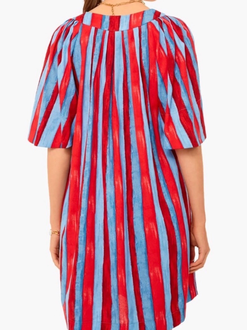 Tuckernuck flutter sleeve Finley Painterly Red and Blue Striped Midi Dress XXL - Picture 4 of 6